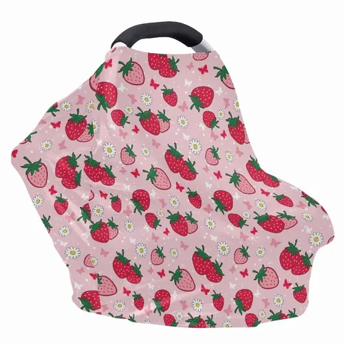 Miniatura 3 de Carro de lactancia materna Fundas de asiento de coche para bebé, cubierta de dosel, cubierta de lactancia de fresa rosa y cubierta de asiento