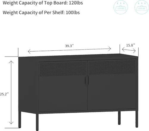 Miniatura 2 de Chshin Gabinete de Almacenamiento de Metal con Puertas, Gabinete de Acento Negro, Gabinetes de Almacenamiento de Clóset de Metal, Soporte de Medios