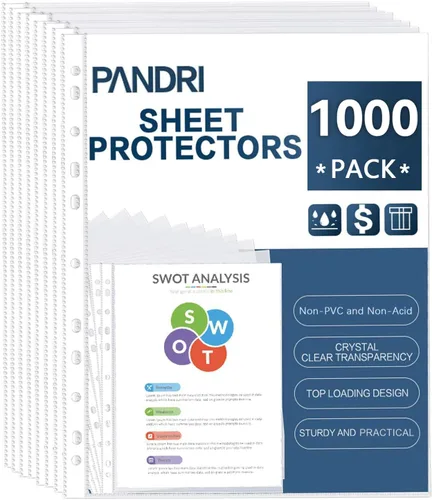 Miniatura 8 de PANDRI - Protectores de hojas, paquete de 300 protectores de páginas de plástico transparente y resistente, con 11 agujeros para carpetas de 3