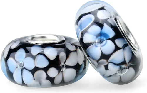 RUBYCA Cuentas de cristal de Murano floral con núcleo de color plateado, ajuste europeo para hacer joyas, 6 unidades
