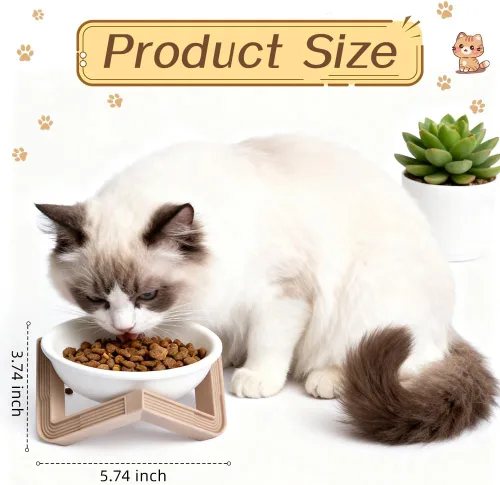 Miniatura 2 de 2 cuencos elevados para gatos, platos de cerámica de acero inoxidable de 5.1 pulgadas, para alimentación de mascotas, cuenco de agua inclinado