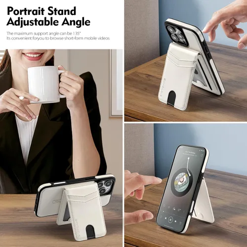 Miniatura 5 de SkyEagle Magsafe - Funda tipo cartera desmontable 2 en 1 para iPhone 16 Pro con tarjetero para mujeres y hombres, de piel sintética magnética, Blanco