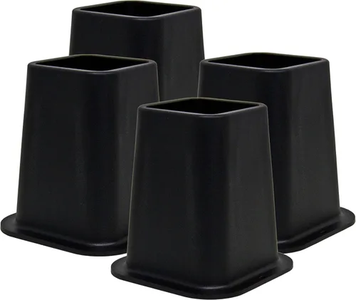 Kings Brand Furniture elevadores de cama de 6 pulgadas - Juego de 4 elevadores de muebles negros resistentes y apilables para almacenamiento debajo