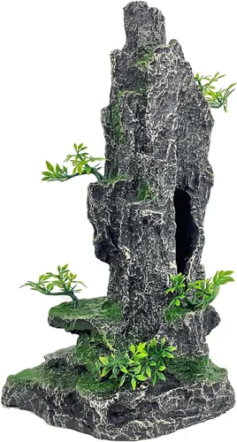 Miniatura 11 de Adorno de piedra para acuario con vista a la montaña, árbol de cueva de roca, decoración de acuario para peceras para peceras pequeñas, 7.5 pulgadas