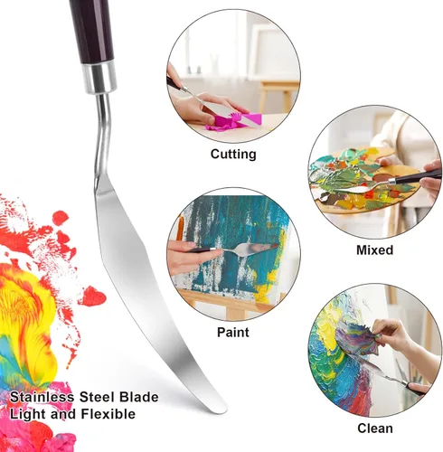 Miniatura 3 de Juego de 5 cuchillos de paleta para pintura, suministros para aceite, pintura acrílica, decoración de pasteles, cuchillo de paleta de acero
