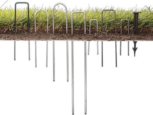 Miniatura 8 de GardenMate Paquete de 50 clavijas de acero multiusos en forma de U de 50 x 6 pulgadas (5.906 in), ideales para asegurar tela de malezas, tela