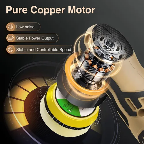 Miniatura 2 de Pulidora inalámbrica mini de 1/1.5/2 pulgadas, DA y RO con 11 velocidades variables de 2500-6000 RPM, batería recargable de 2.3Ah, pulidora micro