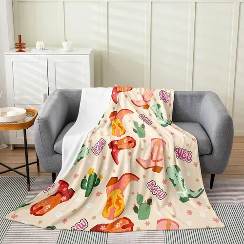 Miniatura 17 de Erosebridal Western Cowgirl Blanket 40x50 Western Cowboy Fleece Flannel Blanket for Bed Sofa Crib Horseshoe Boots Southwestern Fuzzy Plush Throw