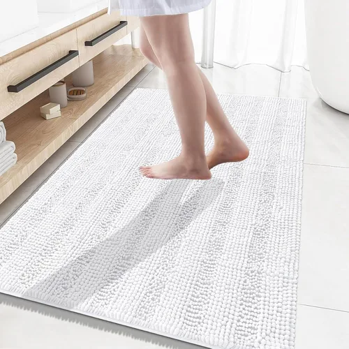 Miniatura 175 de Grandaily Alfombras de baño de felpilla a rayas de 24 x 16 pulgadas, extra gruesas y suaves, absorbentes, parte trasera de goma, alfombra de ducha