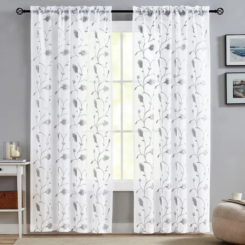 Miniatura 123 de Cortinas para ventana cortinas blancas traslúcidas de 90 pulgadas de largo, 2 paneles de cortinas de tul, paneles de ventana para cortinas de Blanco
