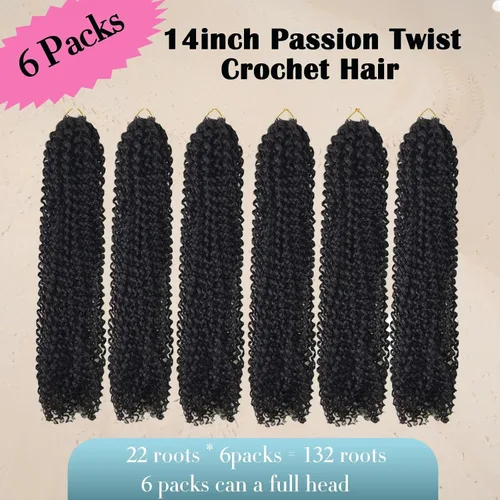 Miniatura 4 de Cabello de estilo Passion Twists de 14 pulgadas, cabello ondulado de ganchillo para mujeres negras, cabello rizado bohemio para trenzas de mariposa