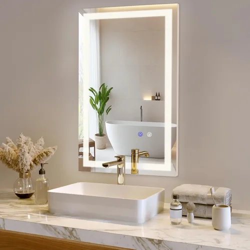 Espejo de baño LED de 16 x 24 pulgadas, espejo retroiluminado con luces para montaje en pared, antivaho, 3 colores, regulable, función de memoria,