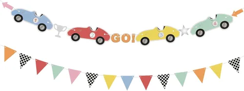 Paquete de 2 pancartas vintage de fiesta de autos de carreras de 7.22 pies para decoración de fiesta de cumpleaños, suministros de cumpleaños