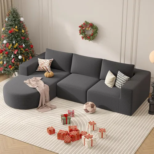 Miniatura 10 de Sofá modular con diván en forma de L, sofá cama moderno seccional Cloud con asiento profundo, sofás de compresión de esponja, no requiere montaje