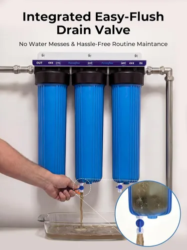 Miniatura 6 de Sistema de filtro de agua de 3 etapas para toda la casa, reducción de metales pesados, 20 x 4.5 pulgadas, incluye bloque de carbono PP, KDF y CTO