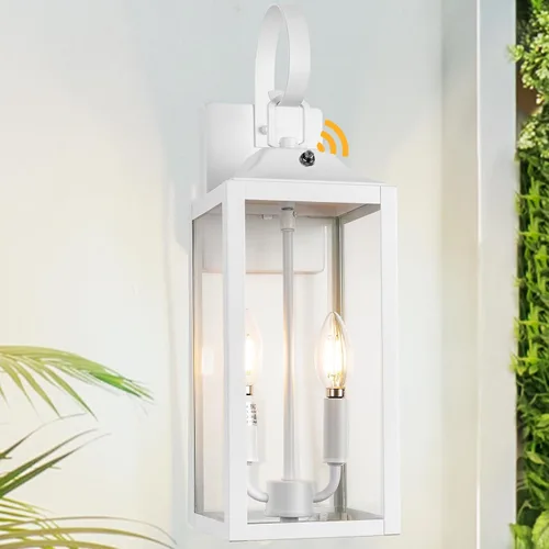 Miniatura 13 de Farol de pared negro de 19 pulgadas para exteriores, 2 luces, aplique grande y moderno para porche, luz industrial para porche con vidrio