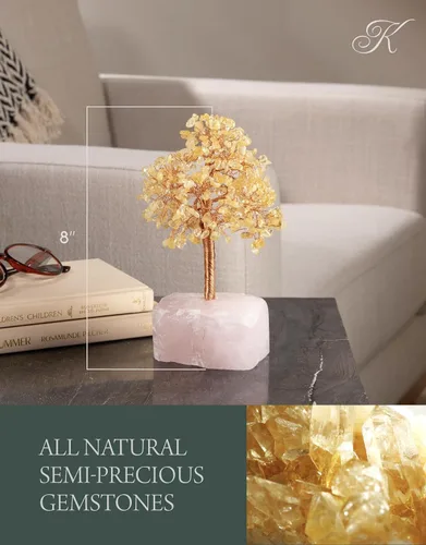 Miniatura 3 de KALIFANO Árbol de cristal de chakra de citrino natural prémium (414 piedras preciosas) con base de cuarzo rosa con propiedades curativas – Bonsái