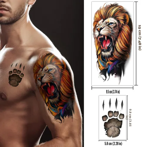 Miniatura 3 de 77 hojas de tatuajes temporales realistas en 3D para adultos y niños, cráneo, tigre, lobo, león, dragón, araña, serpiente, tatuajes temporales