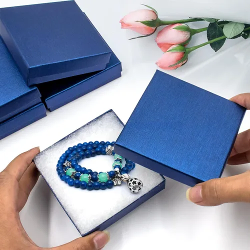 Miniatura 4 de opaprain Cajas de regalo azules de joyería de cartón, paquete de 20 unidades de 3.5 × 3.5 × 1 pulgada, se aplica a mostrar collares, anillos