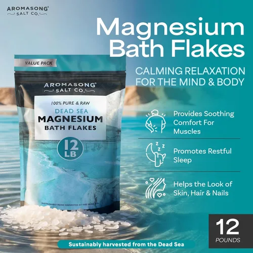 Miniatura 3 de Aromasong Copos de magnesio del mar muerto, paquete resellable de 12 libras con copos de magnesio de 3 libras con lavanda 100% natural