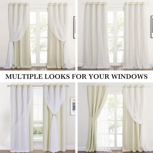 Miniatura 4 de PONY DANCE Cortinas de Doble Capa - Cortinas Opacas de 63 Pulgadas de Largo, Diseño con Ojales en la Parte Superior, Paneles Transparentes Blancos