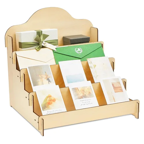 Miniatura 14 de Barydat Soporte de exhibición grande de 4 niveles y 5 niveles para tarjetas de felicitación, soporte de madera para postales, folletos, fotos, Negro