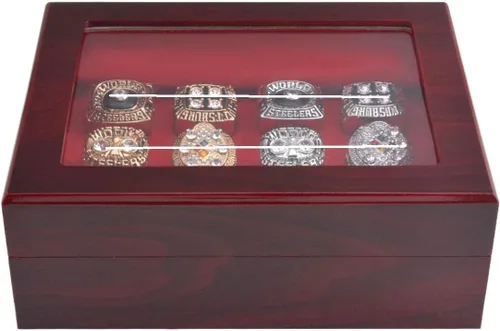 Miniatura 6 de JunningGor 12 Agujeros Campeonato Big Heavy Ring Display Case Joyero de madera Terciopelo Rojo Interior (Rojo)