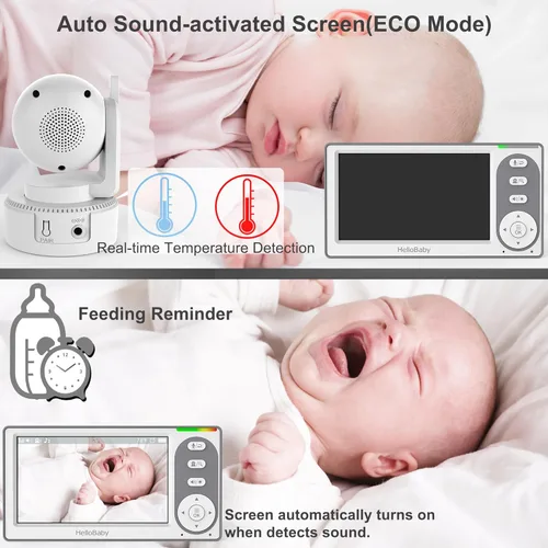 Miniatura 7 de HelloBaby Monitor de Bebé con Video de 4.3'' con Batería de 30 Horas, Monitor de Bebé con Pan-Tilt-Zoom Remoto Sin WiFi, Monitor de Bebé con Cámara