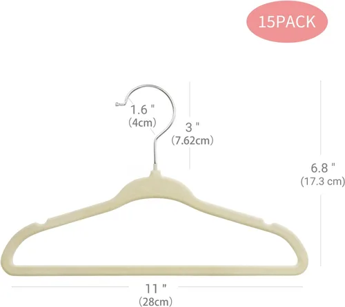 Miniatura 2 de ManGotree Perchas de terciopelo para bebés, perchas para niños y niños, para ahorrar espacio, antideslizantes, paquete de 15 unidades (beige)