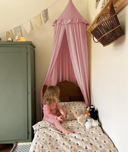 Miniatura 10 de Toldo de cama para niños con volantes, red de algodón para cuna, rincón de lectura, cortina de escondite, colgante, tienda de campaña redonda, ropa