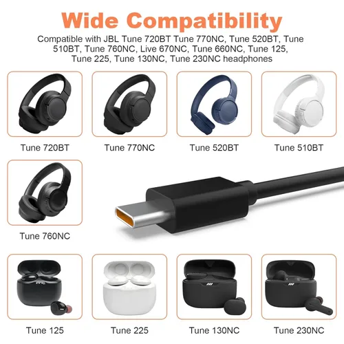 Miniatura 3 de Toxaoii Cable de carga USB C compatible con Sony WH-1000XM4 WH-1000XM3 WF-1000XM4 1000XM5 WH-XB900N WH-CH720N WH-CH520 WI-1000XM2 WI-C200 WI-XB400
