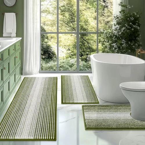 Miniatura 13 de BSICPRO Juego de alfombras de baño de 3 piezas, alfombrillas de inodoro en forma de U con contorno, juego de alfombrilla de baño, alfombrilla