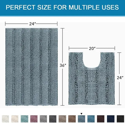 Miniatura 210 de H.VERSAILTEX Alfombras de baño para cuarto de baño, antideslizantes, tapetes de baño extragruesos, de felpilla, a rayas, alfombra de 20" x 32