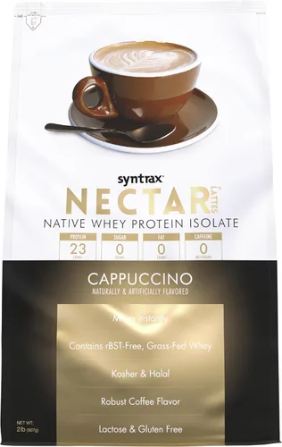 Syntrax Nutrition Nectar Lattes, 100% proteína de suero aislado en polvo, capuchino, 2 libras