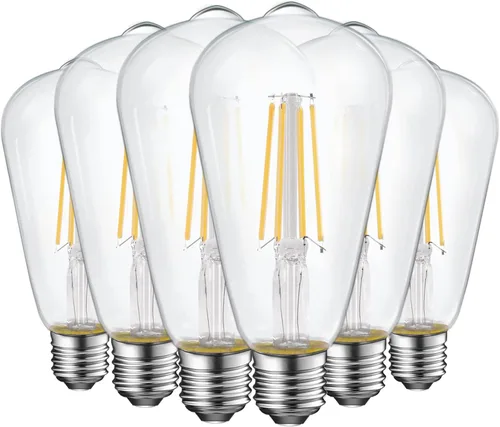 Miniatura 10 de Paquete de 6 bombillas LED Edison vintage, equivalente a 60 vatios, (ST19/ST64) bombillas de filamento LED, CRI 95+, luz blanca suave de 2700K,