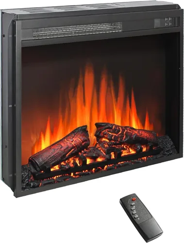 Inserto de chimenea eléctrica de 23", calentador de chimenea con control remoto, 4 niveles de brillo de llama ajustables, juego de troncos, bajo