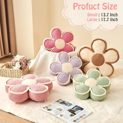 Miniatura 4 de Almohada en forma de flor rosa, cojín de suelo de 13.7 pulgadas, cojín de flor para sofá, sofá cama, almohada suave de margarita, cojín decorativo