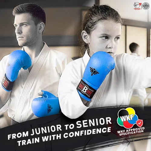 Miniatura 6 de Guantes profesionales de entrenamiento de karate WKF Guantes de karate con cierre elástico para el pulgar/gancho y bucle Tamaño premium
