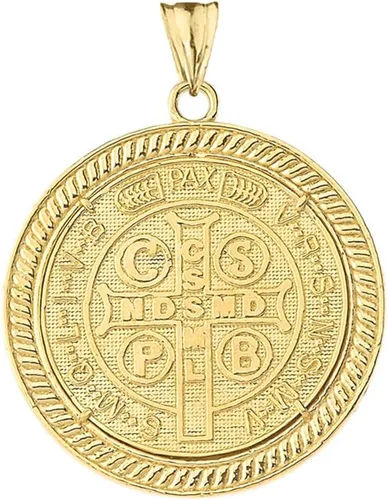 Miniatura 2 de Elegante colgante de medallón de San Benito de dos caras con circonita cúbica de oro amarillo de 10 quilates
