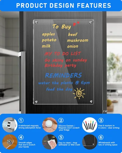 Miniatura 3 de Pizarra magnética de acrílico transparente de borrado en seco para refrigerador, pizarra blanca magnética de 12 x 8 pulgadas para refrigerador
