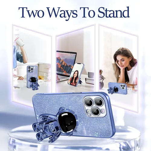 Miniatura 125 de Buleens Funda para iPhone 11 Pro Max Astronauta, Fundas Transparentes para iPhone 11 ProMax con Papel con Purpurina y Soporte de Astronauta, Mujeres