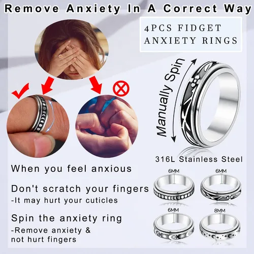 Miniatura 2 de Anillos de acero inoxidable para ansiedad, anillos de ansiedad, tamaño 6-10