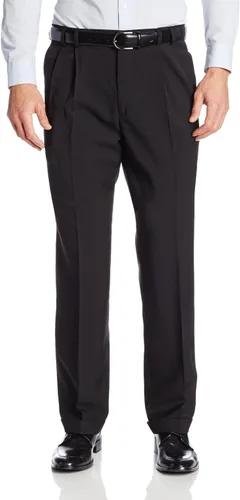 Van Heusen Pantalón plisado elástico para hombre con puños cruzados, tallas grandes y altas, Negro -