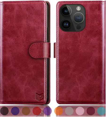 Miniatura 18 de SUANPOT Diseño para iPhone 15 Pro Max 6.7 pulgadas Funda tipo cartera con tarjetero de crédito RFID, funda de piel sintética para mujeres y hombres