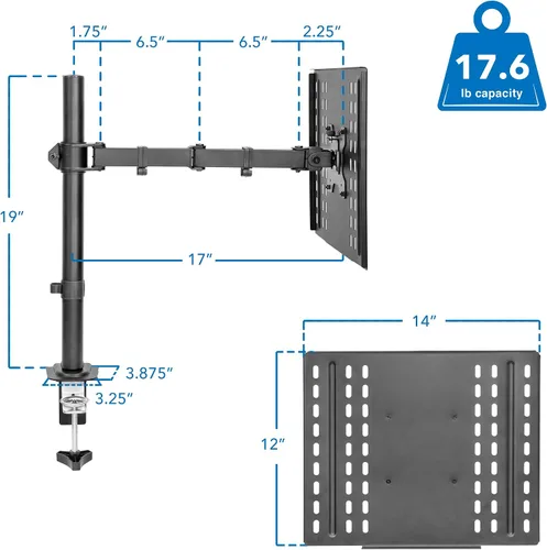 Miniatura 6 de Mount-It! Soporte de escritorio para laptop, brazo ergonómico totalmente ajustable para laptop con bandeja ventilada, gestión de cables, abrazadera