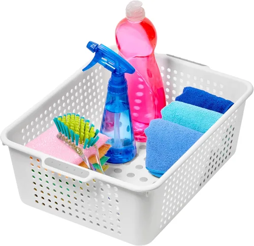 Miniatura 6 de madesmart Cesta de almacenamiento pequeña, organizador multiusos con asas de agarre suave y pies antideslizantes, diseño ventilado de alta