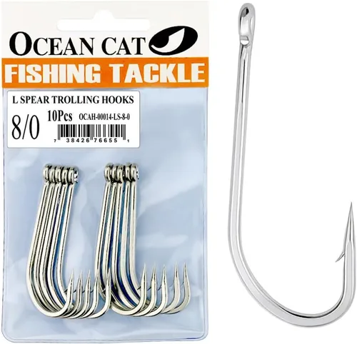OCEAN CAT Anzuelo de pesca clásico de acero inoxidable con púas de vástago largo corto con púas para pulpo, anzuelos circulares para pesca para agua