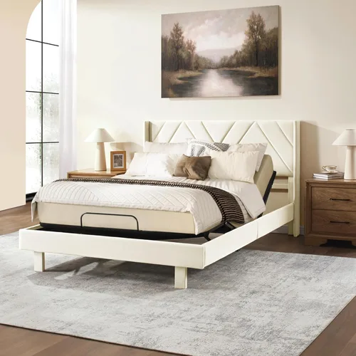 Miniatura 10 de Estructura de cama Queen todo en uno ajustable de Softa con cabecera tapizada y 2 cajones de almacenamiento, cama eléctrica con control remoto