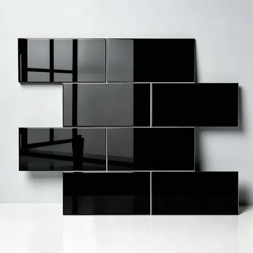 Black Peel and Stick Backsplash Subway Tile, 12"x12", 6-Sheet | Self Adhesive, Faux Ceramic, Glossy, 5.97 SQ.FT, For Kitchen Bathroom