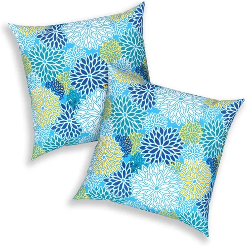 Miniatura 421 de Juego de 2 almohadas para exteriores de 16 x 16 pulgadas, repelentes al agua con interiores, para muebles de patio, hogar, jardín, geometría bohemia